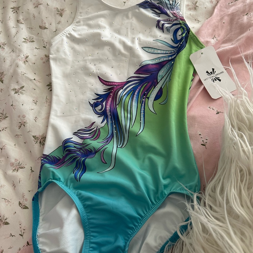 NWT Colorful Feather Design Leotard
